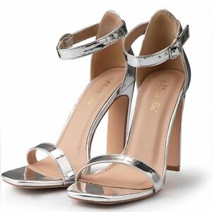 Silver Ankle-Strap High Heel Sandals
